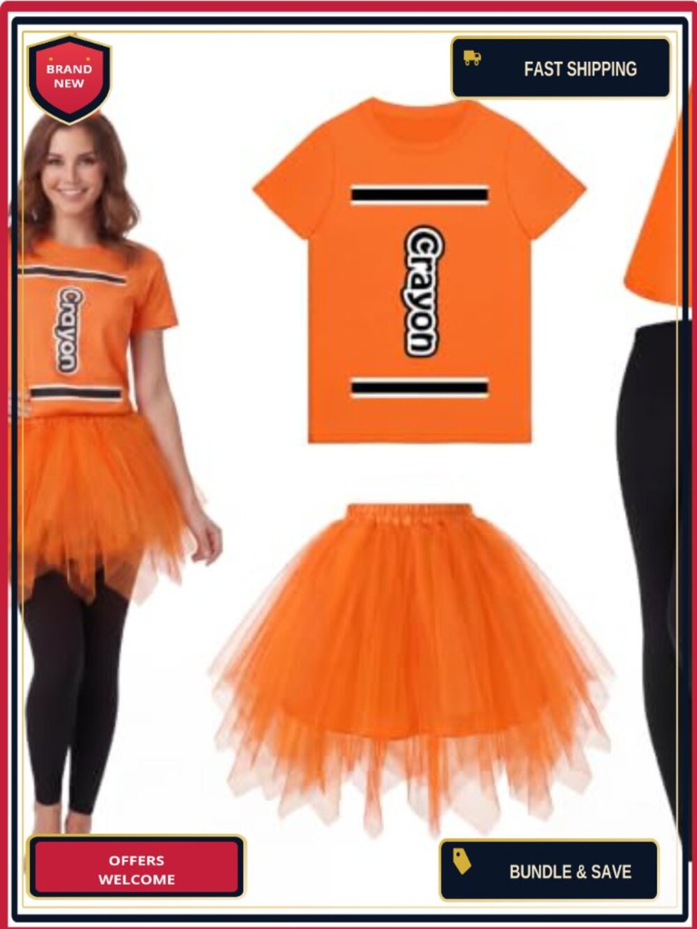 Crayon Costume Set Teacher 4 Pc T-Shirt Tutu Tights Hat